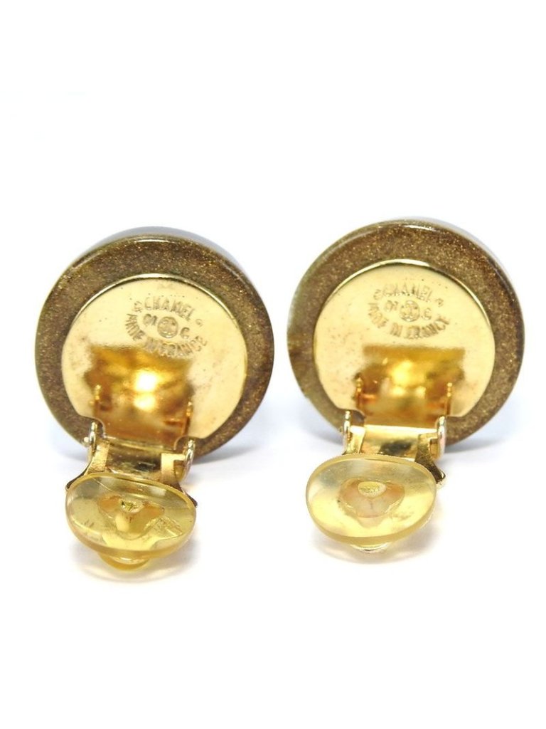 Chanel Earrings Coco Mark Clover Four Leaves Black Gold Plated Gp 01 C Accessory 910$